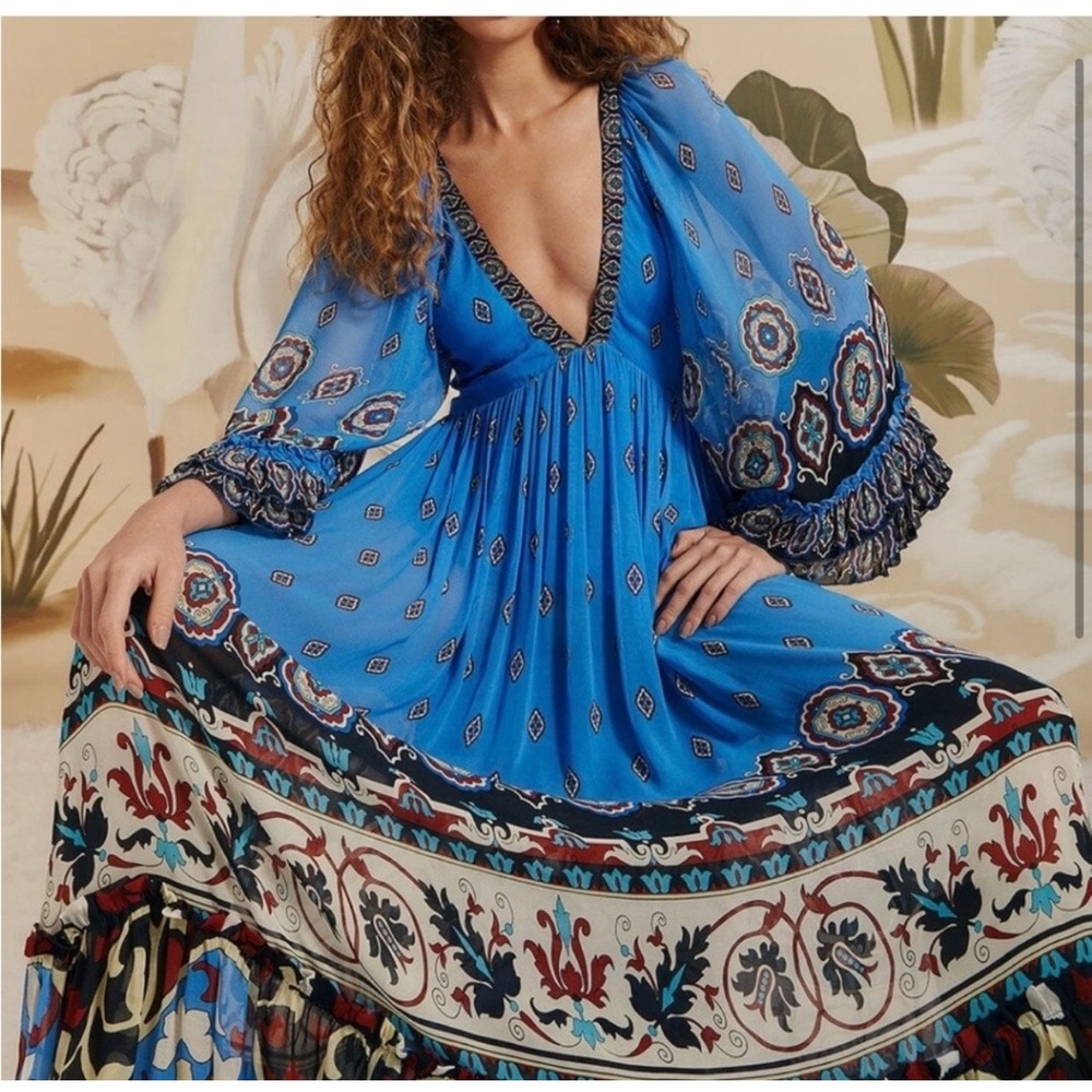Farm Rio Anika Tiles Blue Maxi Dress - Picture 5 of 16